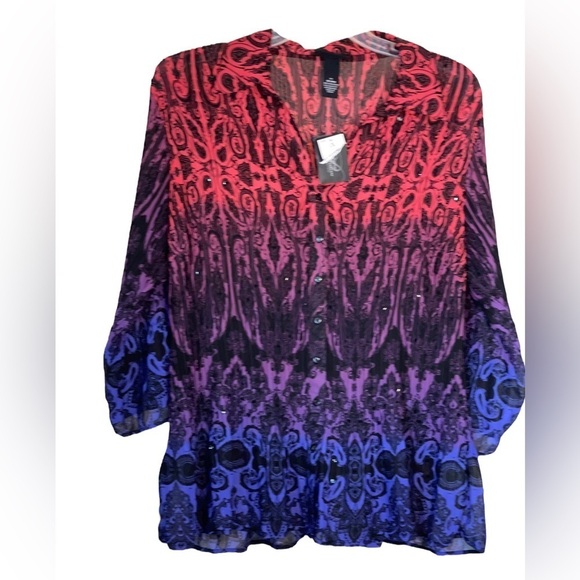 Liz & Me Tops - NWT- Liz & Me Multi color sheet blouse- tunic. Size 1X